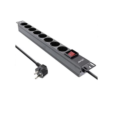 INLINE 19″ Steckdosenleiste - 8-fach Schutzkontakt - mit Schalter - 2m -