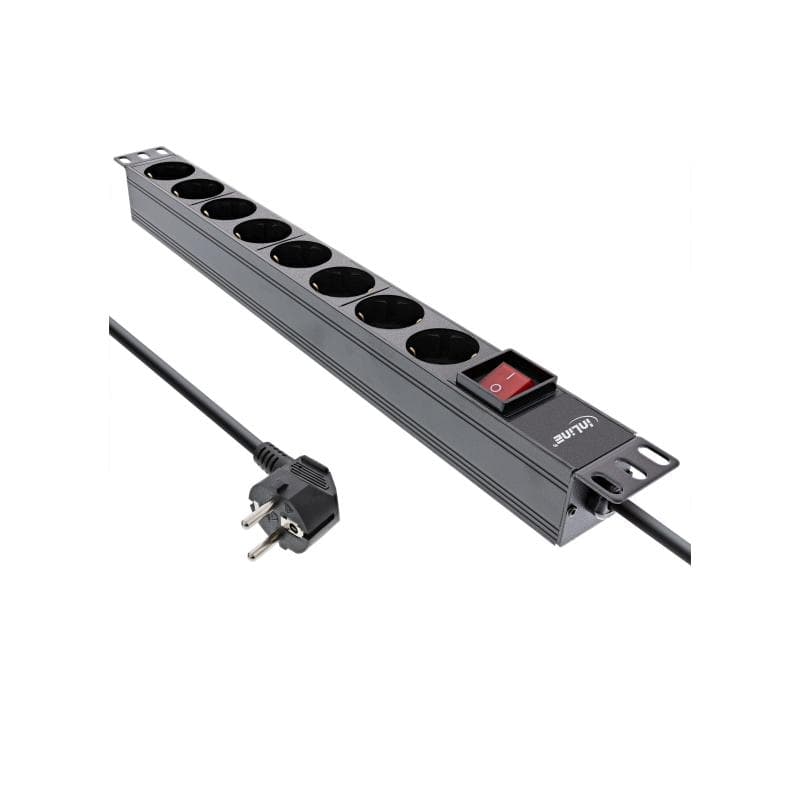 INLINE 19″ Steckdosenleiste - 8-fach Schutzkontakt - mit Schalter - 2m -