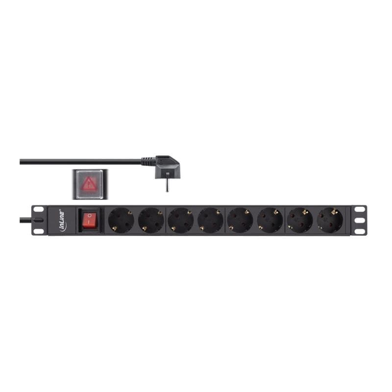INLINE 19″ Steckdosenleiste - 8-fach Schutzkontakt - mit Schalter - 2m -