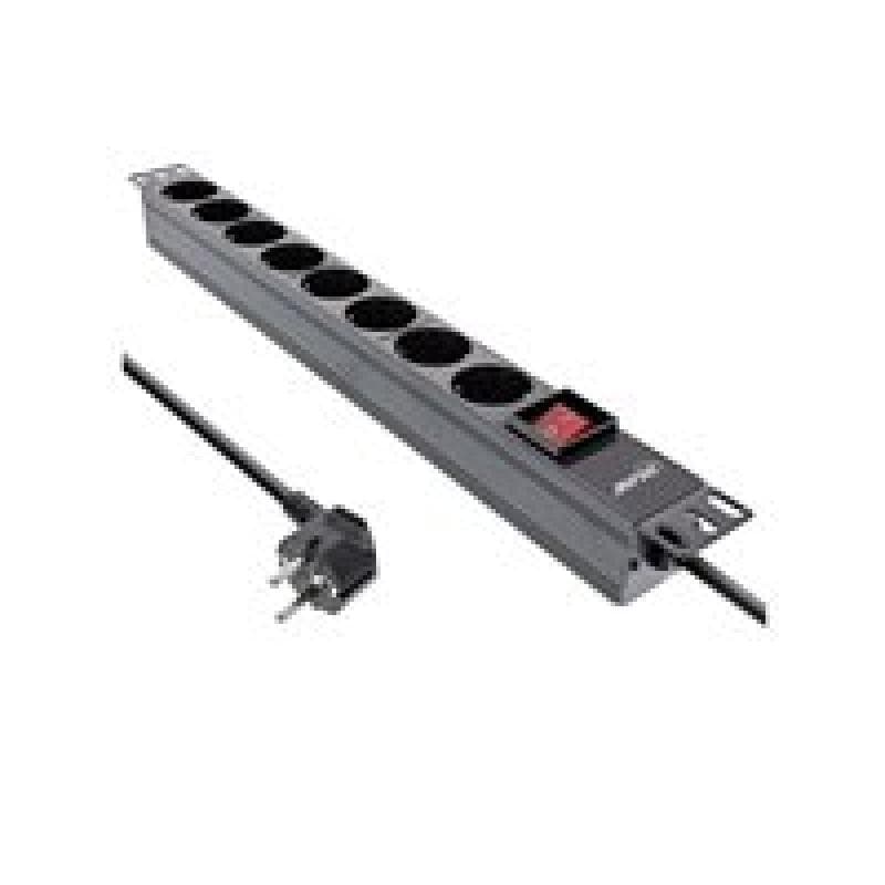 INLINE 19″ Steckdosenleiste - 8-fach Schutzkontakt - mit Schalter - 2m -
