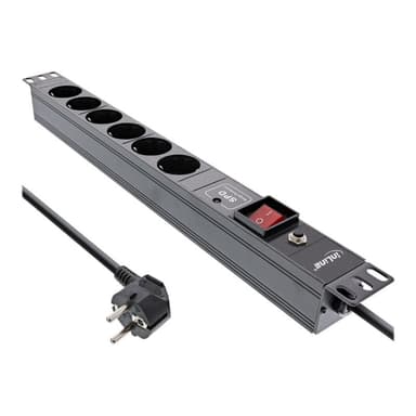 INLINE 19″ Steckdosenleiste - 6-fach - ÜSS - Überlastschutz - Schalter