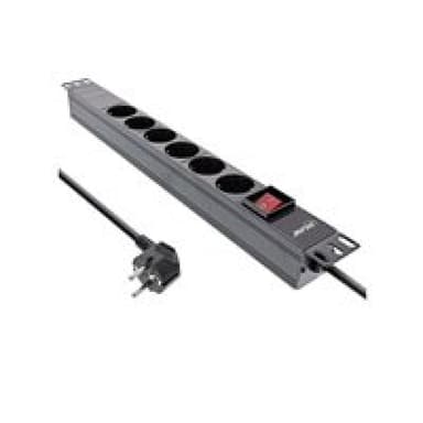 INLINE 19″ Steckdosenleiste - 6-fach Schutzkontakt - mit Schalter - 2m -