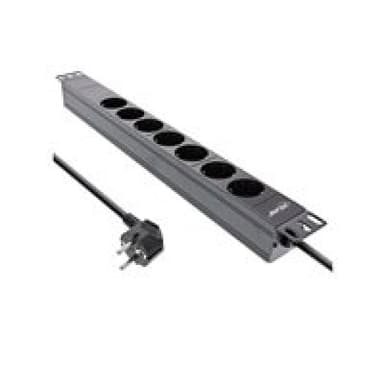 INLINE 19″ Steckdosenleiste - 7-fach Schutzkontakt - ohne Schalter - 2m -