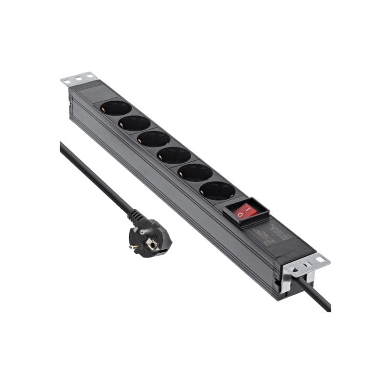 INLINE 19″ Steckdosenleiste - 6-fach Schutzkontakt - mit Schalter - 2m -