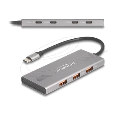 DELOCK 7 Port USB Hub 10 Gbps mit 4 x USB Type-C PD 80 W