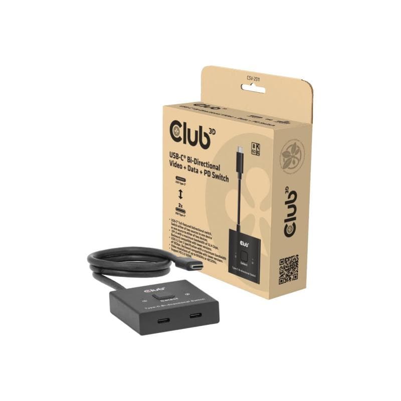 CLUB3D USB-C Switch 2<->1 10Gbps + 100W PD  St/Bu retail