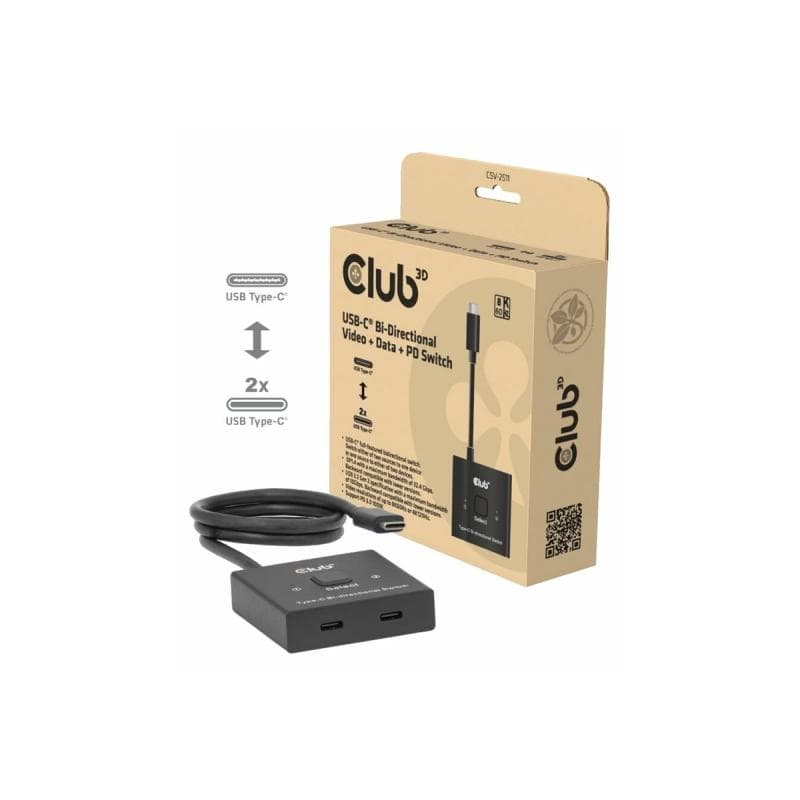 CLUB3D USB-C Switch 2<->1 10Gbps + 100W PD  St/Bu retail