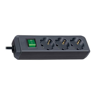 ECO-Line Steckdosenleiste - 3-fach schwarz mit Schalter - 1,5m Zuleitung Anordnung 45°