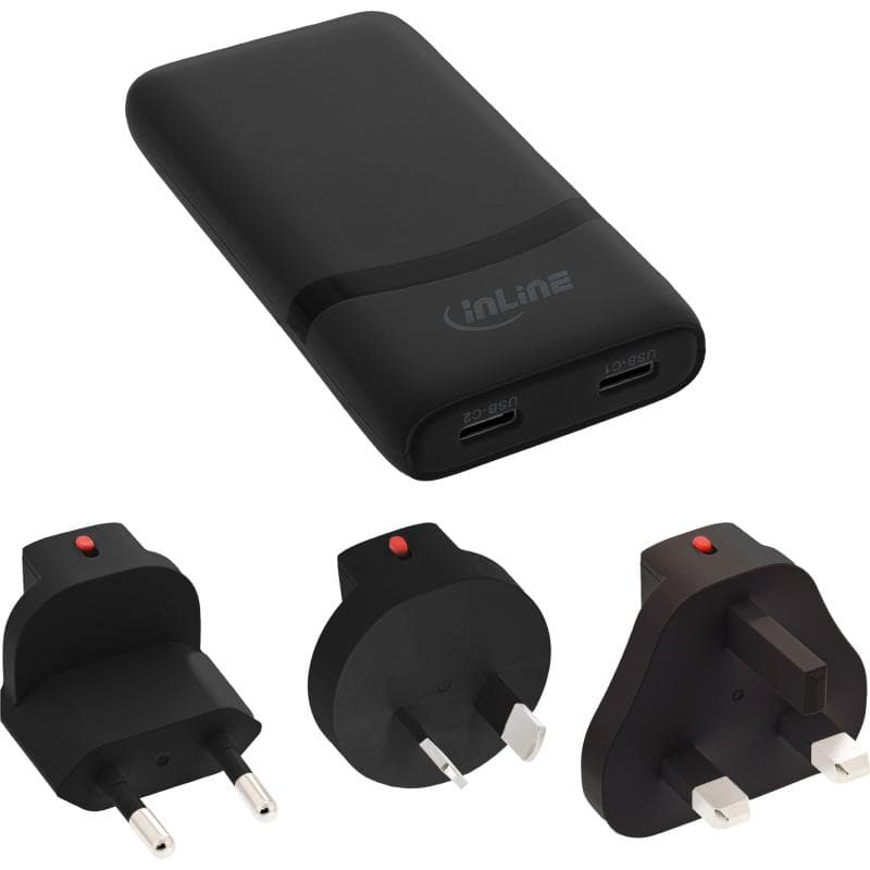 INLINE USB Reise-Netzteil Ladegerät, Dual USB-C, PD, PPS, 65W, flach, schwarz
