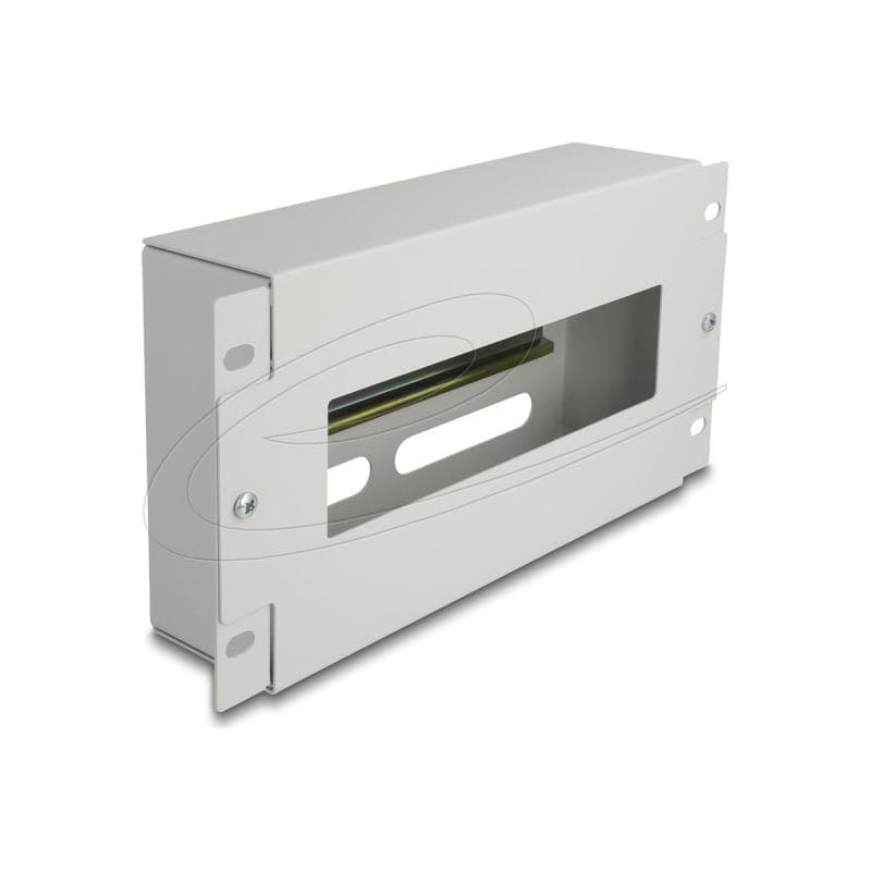 DELOCK 25,4cm 10Zoll Schutzschalterleiste mit Abdeckung und Hutschiene 3 HE Metall grau