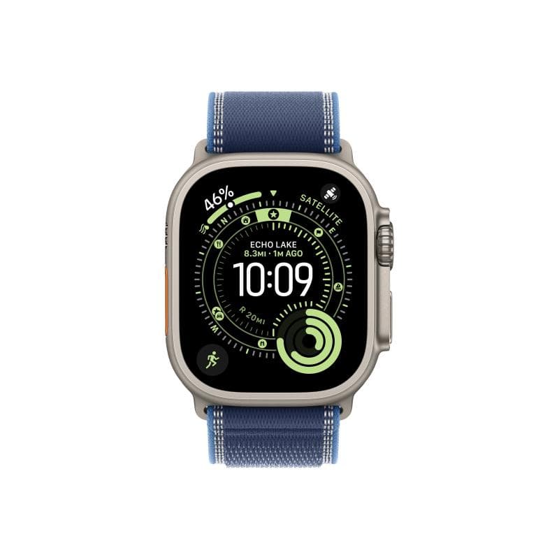 APPLE 49mm Blue/Bright Blue Trail Loop - M/L - Natural Titanium Finish