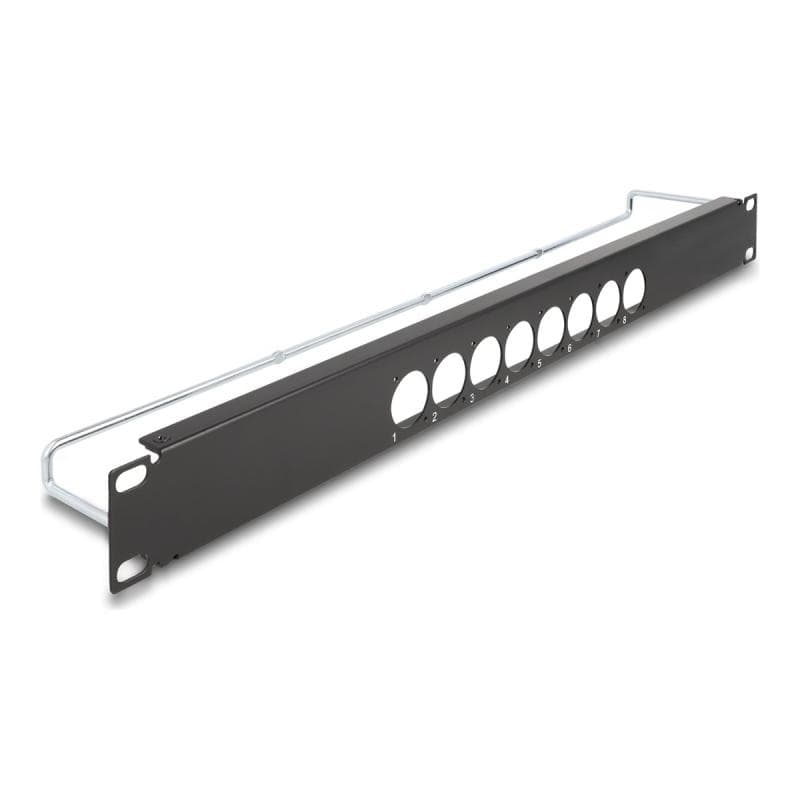 DELOCK 19″ D-Typ Patchpanel mit Entlastungsschiene 8 Port mittig 1 HE schwarz Stück