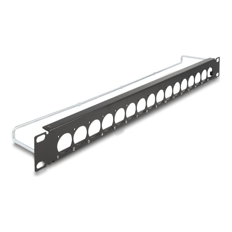 DELOCK 19″ D-Typ Patchpanel mit Entlastungsschiene 16 Port 1 HE schwarz Stück