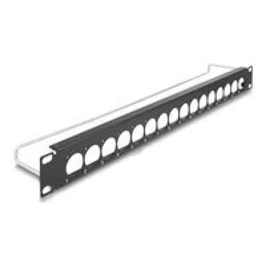 DELOCK 19″ D-Typ Patchpanel mit Entlastungsschiene 16 Port 1 HE schwarz Stück
