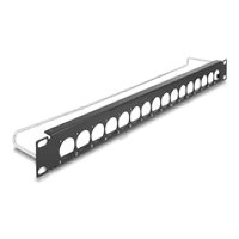 DELOCK 19″ D-Typ Patchpanel mit Entlastungsschiene 16 Port 1 HE schwarz Stück
