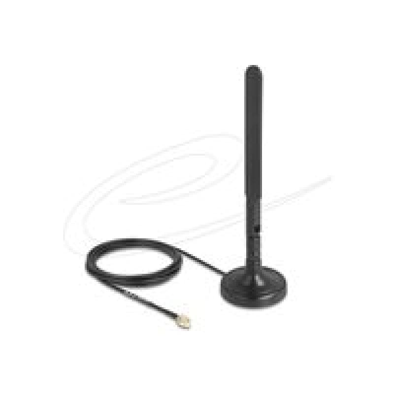DELOCK WiFi 6 Antenne RP-SMA Stecker 3 dBi omnidirektional mit Anschlusskabel RG-174 3 m