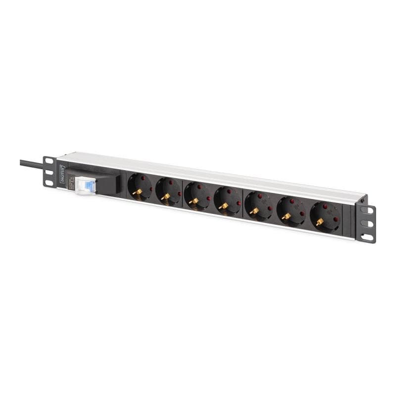 DIGITUS Steckdosenleiste 7-fach 19″ Alu. 1HE    schwarz