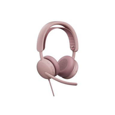 LOGITECH Zone Wired 2 for Business Rosé, Kabelgebundenes USB-Headset mit adaptiver Hybrid-ANC