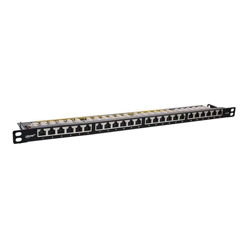 INLINE 19″ Patchfeld Cat.6A 0,5 HE 24-fach, mit Staubschutz, schwarz