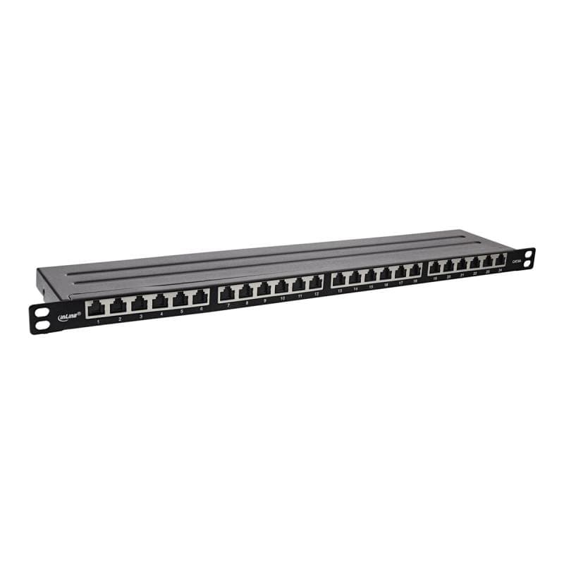 INLINE 19″ Patchfeld Cat.6A 0,5 HE 24-fach, mit Staubschutz, schwarz