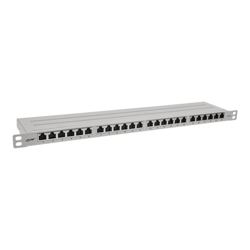 INLINE 19″ Patchfeld Cat.6A 0,5 HE 24-fach, mit Staubschutz, grau