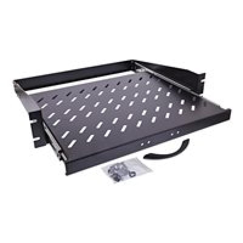 INLINE 19″ Fachboden ausziehbar, 350mm, 30kg, 2HE, RAL 9005 schwarz