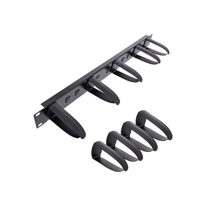 INLINE 19″ Kabelführungspanel, 9 Kunststoffbügel abnehmbar, RAL 9005, schwarz