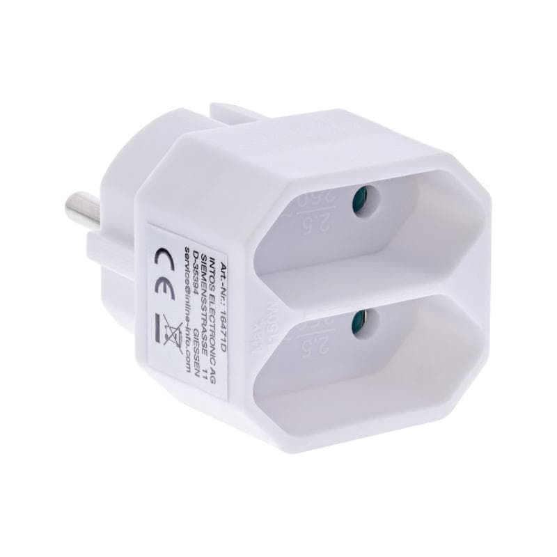 INLINE Steckdosenadapter, Schutzkontakt Stecker an 2x Eurobuchse, weiß