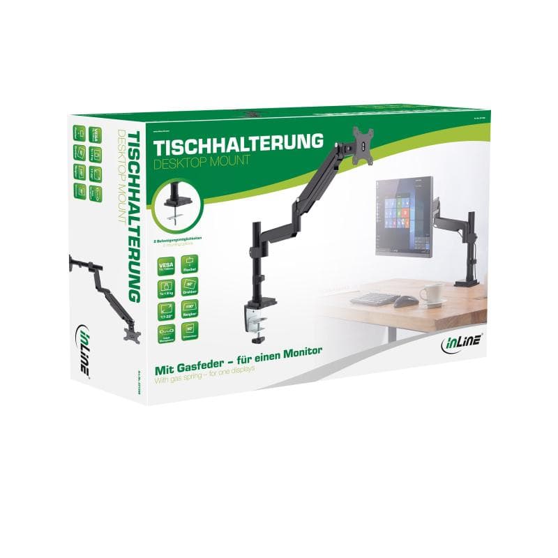 INLINE Tischhalterung mit Lifter, beweglich, für Monitore bis 82cm (32″), 9kg