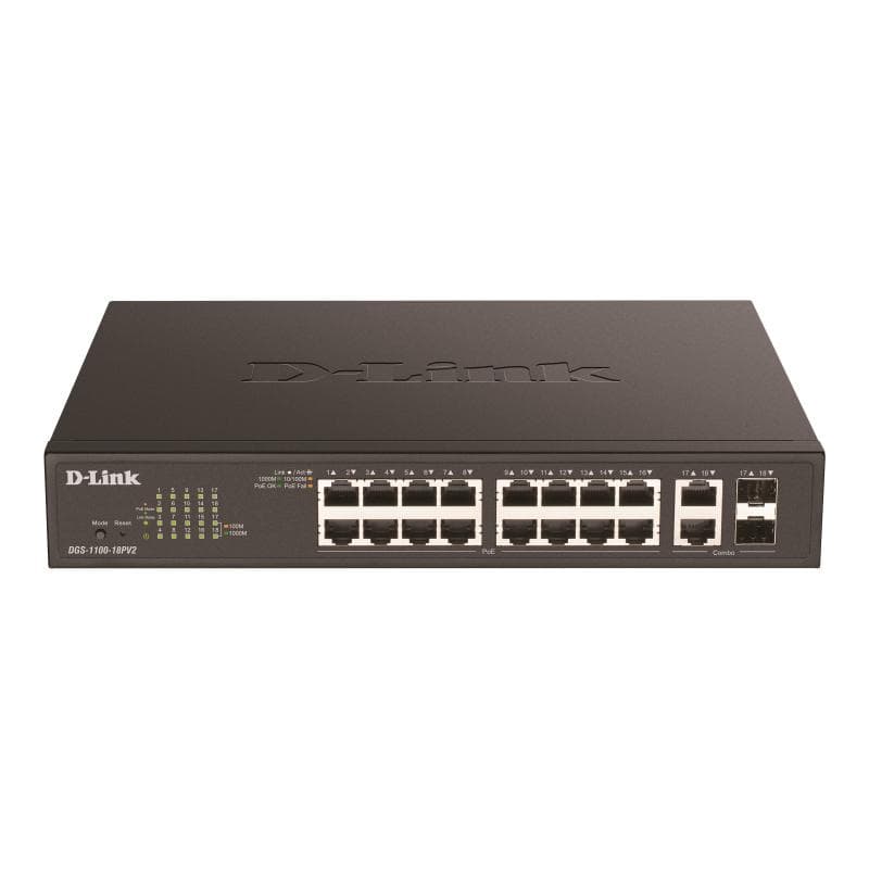 D-LINK Switch 16G 2SFP PoE+ 130W