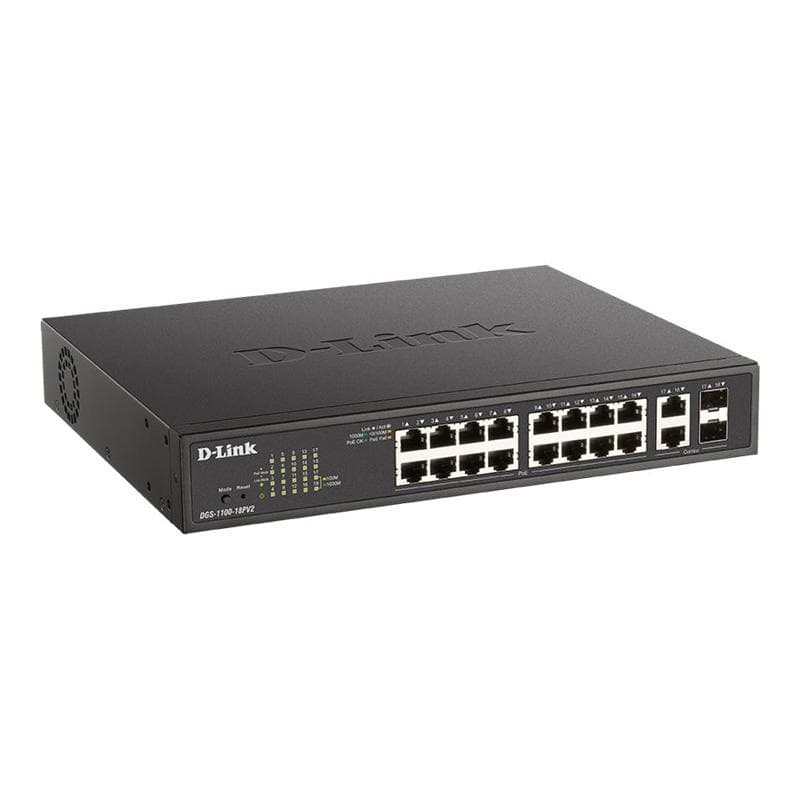 D-LINK Switch 16G 2SFP PoE+ 130W