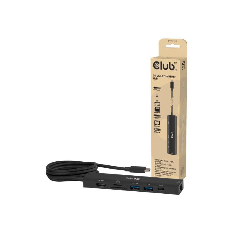 CLUB3D 7-1 USB-C to HDMI Hub 4K60Hz PD3.1 140W/3.28ft - Digital/Daten