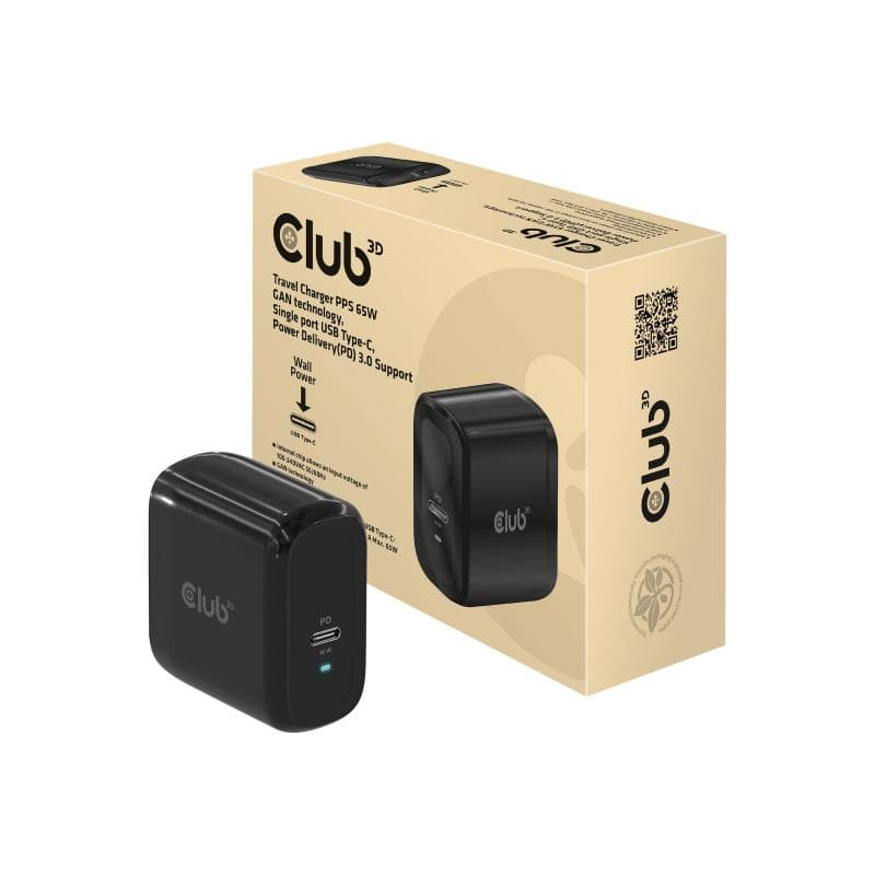 CLUB3D CAC-1905 Notebook-Netzteil 65 W 1x USB-C® Schwarz Innenbereich GaN