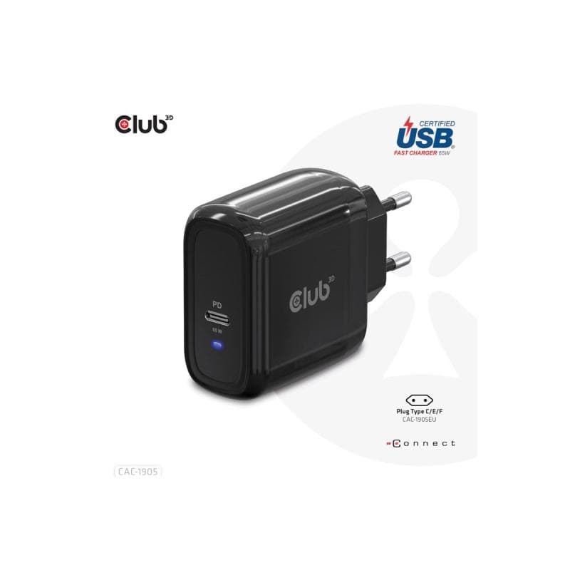 CLUB3D CAC-1905 Notebook-Netzteil 65 W 1x USB-C® Schwarz Innenbereich GaN