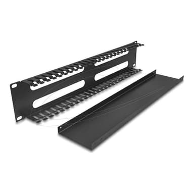 DELOCK 48,26cm 19Zoll 2 HE Kabelmanagement Rangierpanel mit 4 Öffnungen Metall schwarz
