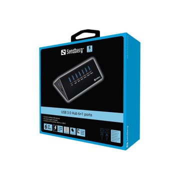 SANDBERG USB 3.0 Hub 7 ports Siebmal USB 3.0 Ausgaenge Ueberlastungsschutz 1m USB 3.0 Kabel und 230V
