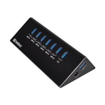 SANDBERG USB 3.0 Hub 7 ports Siebmal USB 3.0 Ausgaenge Ueberlastungsschutz 1m USB 3.0 Kabel und 230V