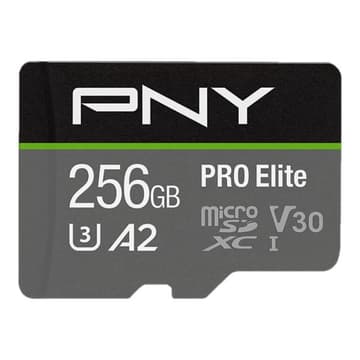 PNY Micro SD Card PRO Elite 256GB XC Class 10 UHS-I U3 A2 V30 + SD adapter