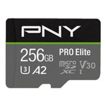 PNY Micro SD Card PRO Elite 256GB XC Class 10 UHS-I U3 A2 V30 + SD adapter