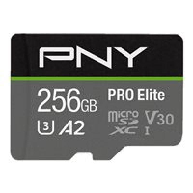 PNY Micro SD Card PRO Elite 256GB XC Class 10 UHS-I U3 A2 V30 + SD adapter