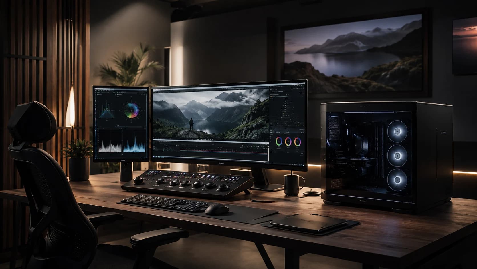 Videoschnitt Workstation für Content Creation 4K Videobearbeitung und Color Grading Videoschnitt Workstation für Content Creation 4K Videobearbeitung und Color Grading
