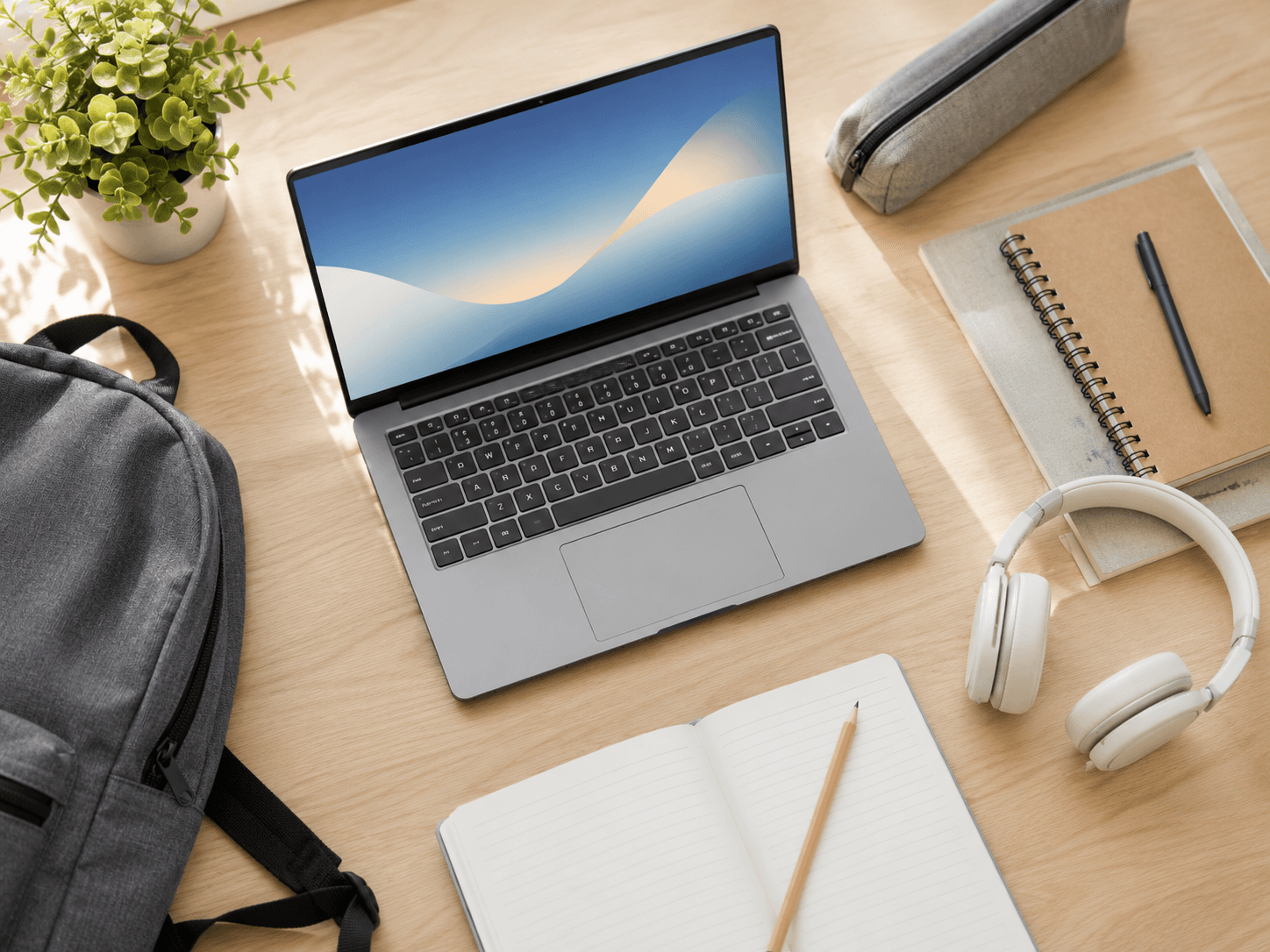 Günstiger Schüler Laptop mit Notebook, Rucksack und Schulzubehör Günstiger Schüler Laptop mit Notebook, Rucksack und Schulzubehör