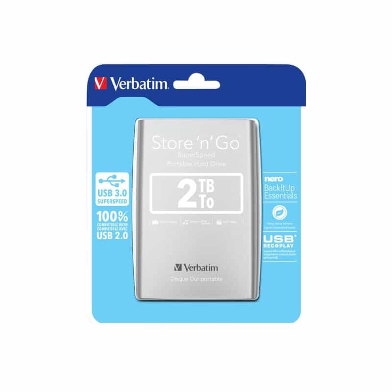 2TB VERBATIM Hard Drive Store 'n' Go USB 3.0 Portable 2,5'' External Silver 2TB VERBATIM Hard Drive Store 'n' Go USB 3.0 Portable 2,5'' External Silver