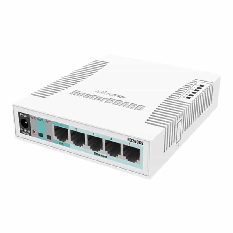 MIKROTIK RB260GS with 5 Gigabit ports and SFP cage MIKROTIK RB260GS with 5 Gigabit ports and SFP cage