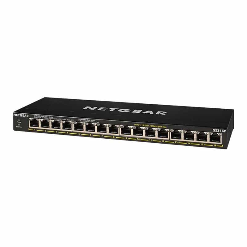 NETGEAR GS316P unmngd 16port Gigabit Ethern PoE+Switch, 115W PoE+bdgt, fanless, plug/play, expnd PoE NETGEAR GS316P unmngd 16port Gigabit Ethern PoE+Switch, 115W PoE+bdgt, fanless, plug/play, expnd PoE