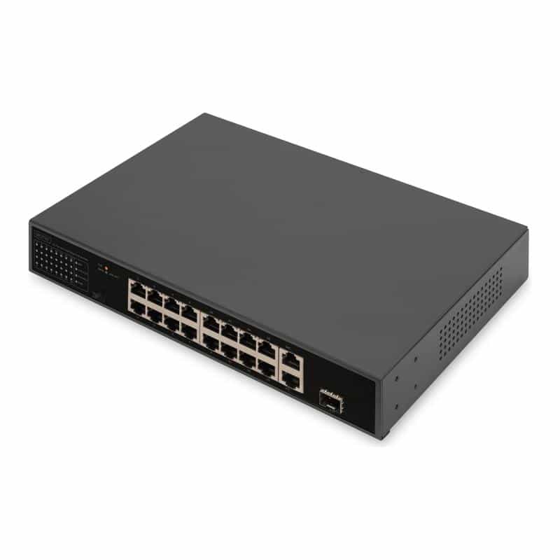 DIGITUS 16 Port FE PoE Switch , 2 GE Uplinks (RJ45 / SFP) DIGITUS 16 Port FE PoE Switch , 2 GE Uplinks (RJ45 / SFP)