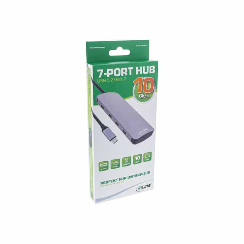 INLINE USB 3.2 Gen.2 Hub, 4x USB-C + 3x USB-A, PD 100W, aluminium, grey INLINE USB 3.2 Gen.2 Hub, 4x USB-C + 3x USB-A, PD 100W, aluminium, grey