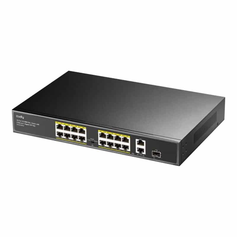 CUDY FS1018PS1 16-Port 10/100M PoE+ Switch 2 Gigabit Uplink 1 SFP Port 200W CUDY FS1018PS1 16-Port 10/100M PoE+ Switch 2 Gigabit Uplink 1 SFP Port 200W