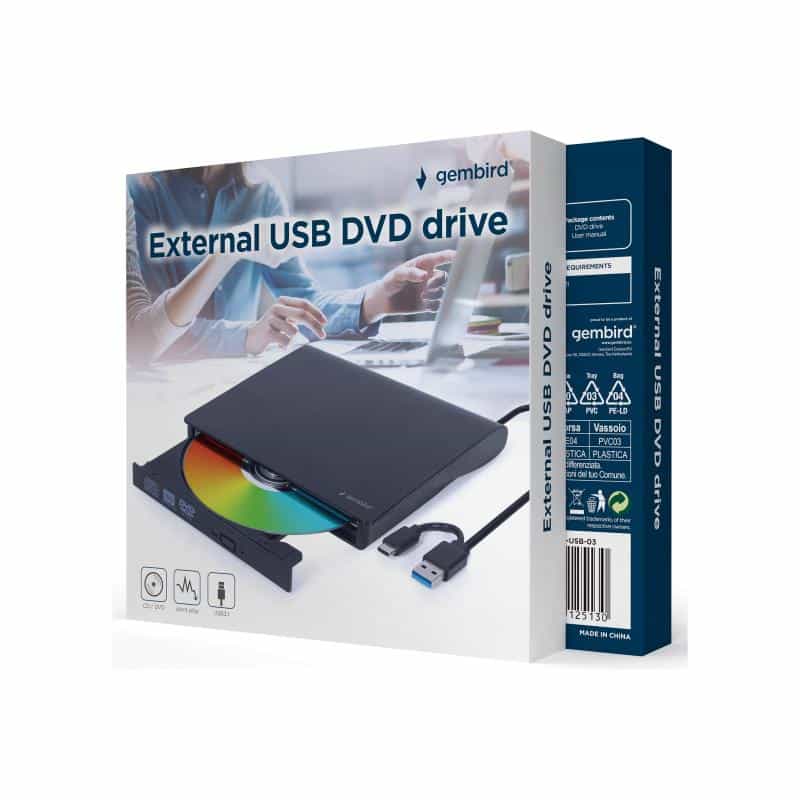 GEMBIRD DVW EXT SLIM DVD-USB-031 black USB-C&3.1 DVD8x CD24x GEMBIRD DVW EXT SLIM DVD-USB-031 black USB-C&3.1 DVD8x CD24x