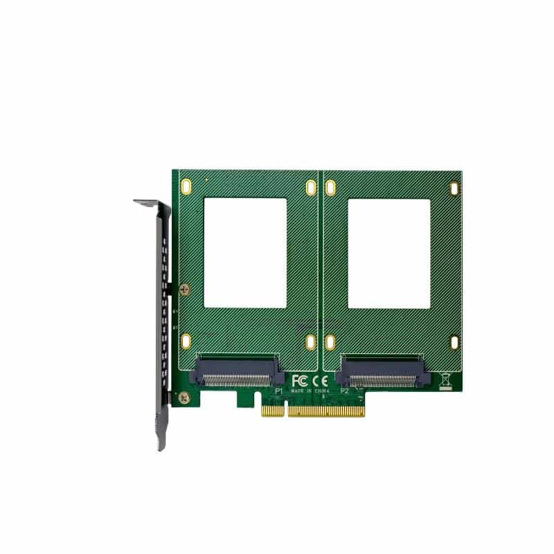 INLINE PCIe Karte zu 2x intern U.2 NVMe SFF-8639 ? Bifurcation, PCIe x8, breit INLINE PCIe Karte zu 2x intern U.2 NVMe SFF-8639 ? Bifurcation, PCIe x8, breit